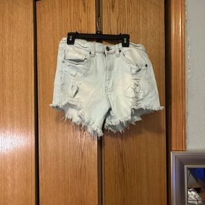 Kendall & Kylie Frayed Light Blue Jean Shorts